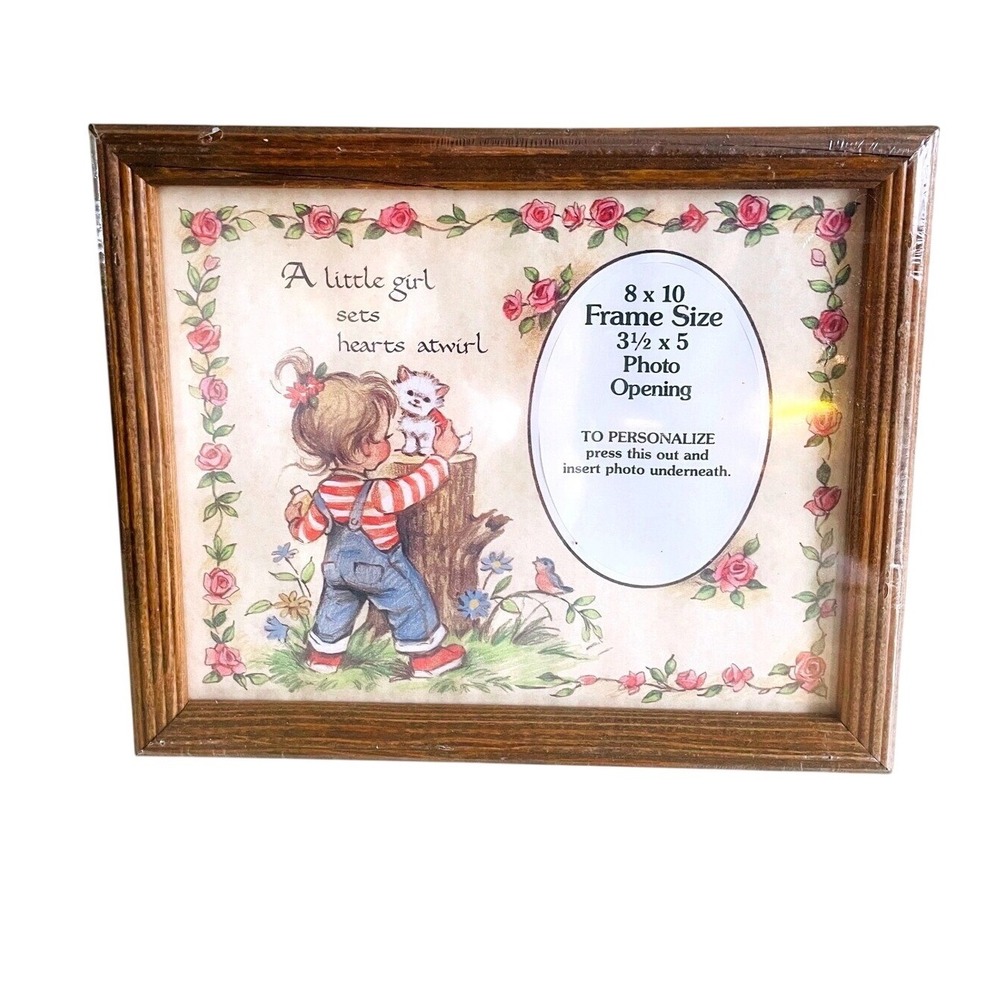 Vintage Little Girl Hearts Atwirl Wood Picture Frame 8x10‎ Nursery Decor USA NIP